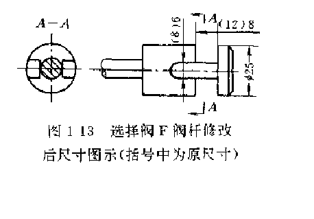 選擇閥F閥桿修改后尺寸圖示(括號中為原尺寸)